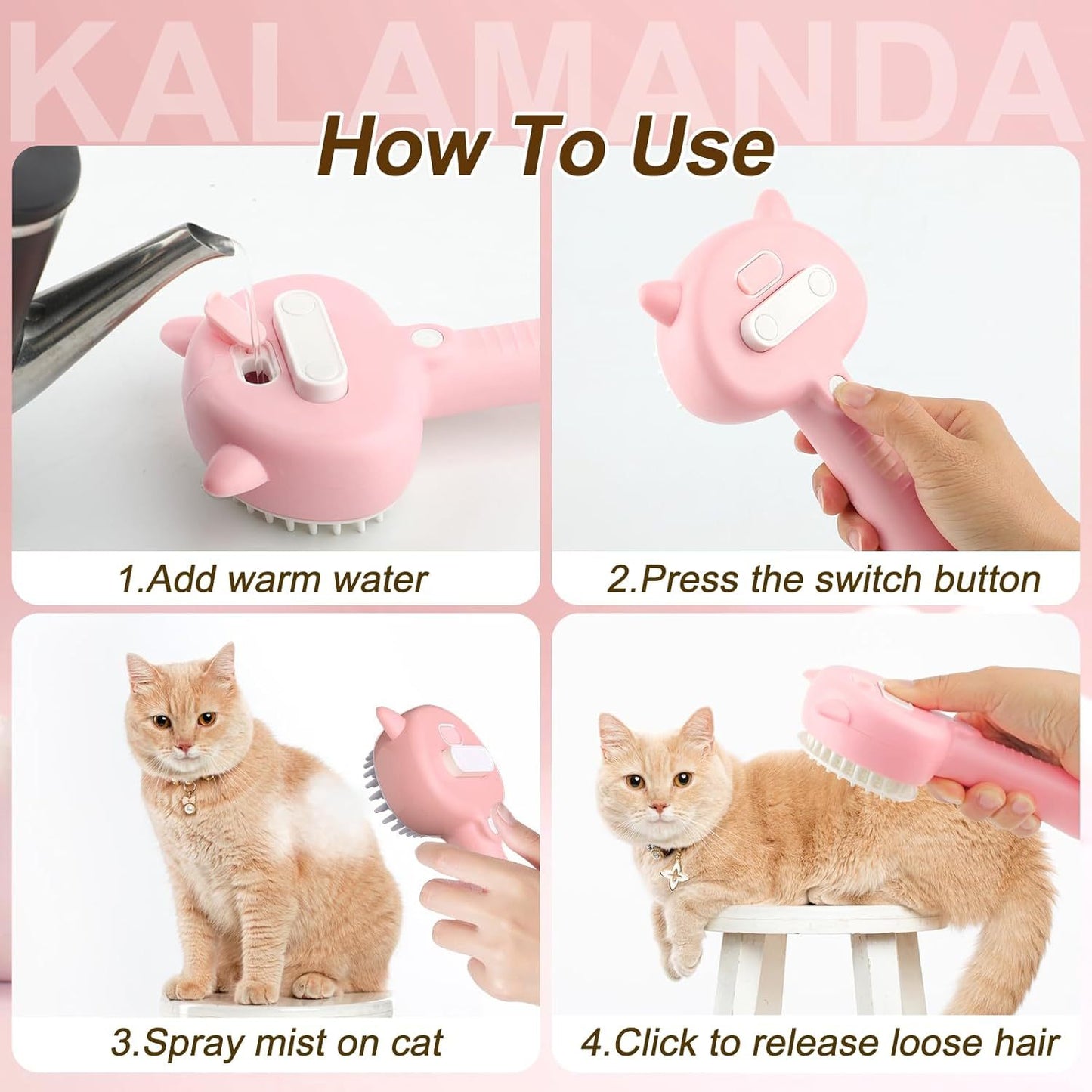 Pet 4 In 1 Steamy Cat Brush